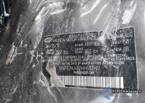 2017 Hyundai Sonata из США, поврежденный, VIN 5NPE24AF2HH551927